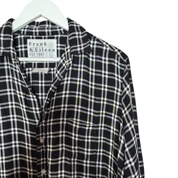 Frank & Eileen Black and White Modal Plaid Button Up Long Sleeve Top Size Medium - Picture 10 of 12
